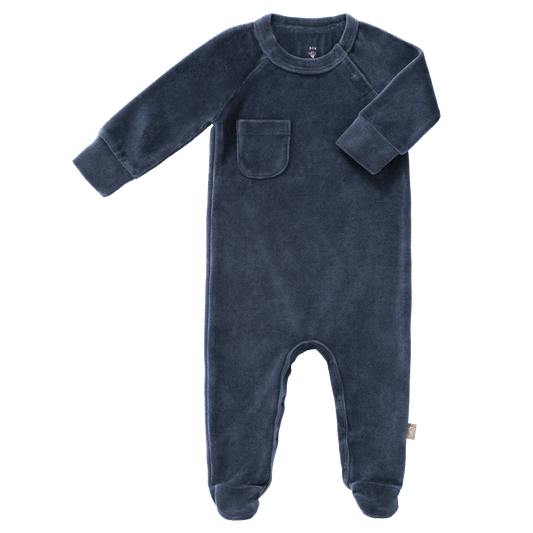 Pyjama mit Füssen Velours - Indigo